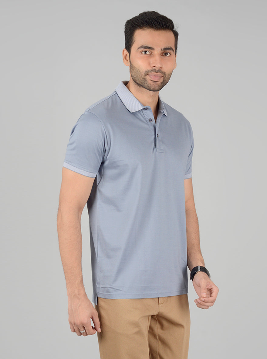 Grey Solid Slim Fit Polo T-Shirt | JadeBlue