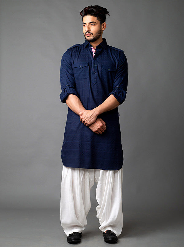 Navy blue pathani online kurta pajama