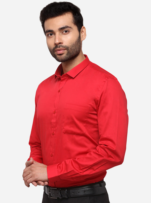 Red Solid Slim Fit Party Wear Shirt | Greenfibre