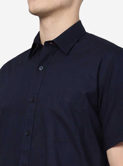 Navy Blue Solid Slim Fit Semi Casual Shirt | JadeBlue