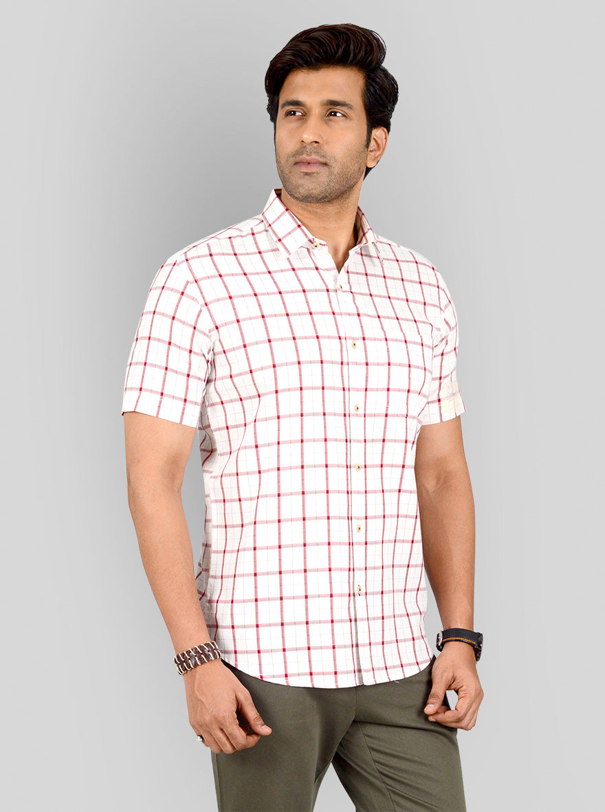 Red & White Checked Tailored Fit Casual Shirt | JadeBlue