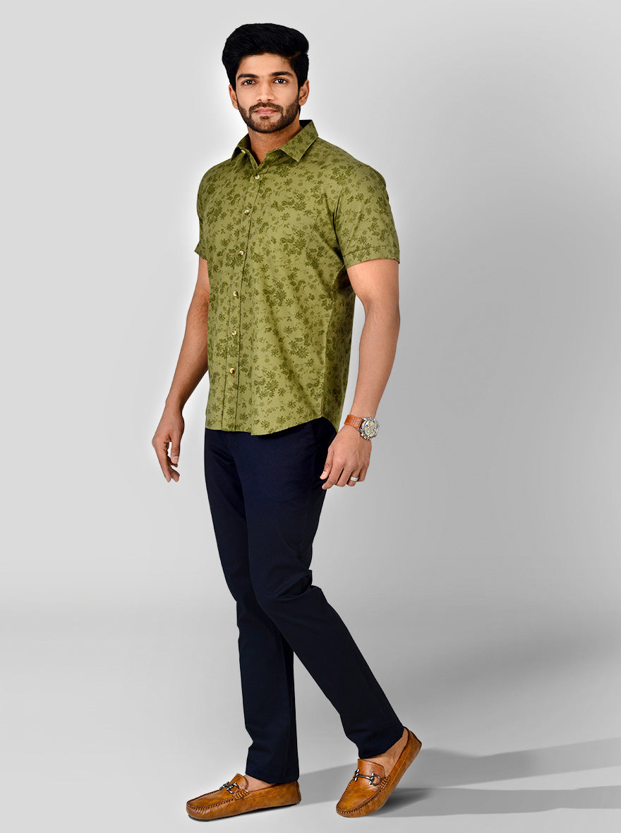 Lake Olive Green Printed Smart Fit Casual Shirt | Greenfibre