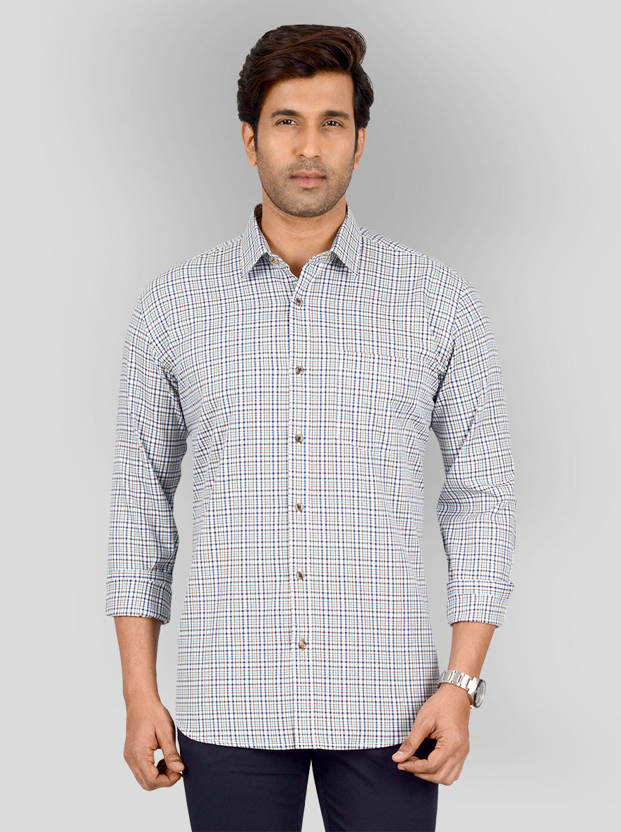 Green & Blue Checked Smart Fit Casual Shirt | Greenfibre