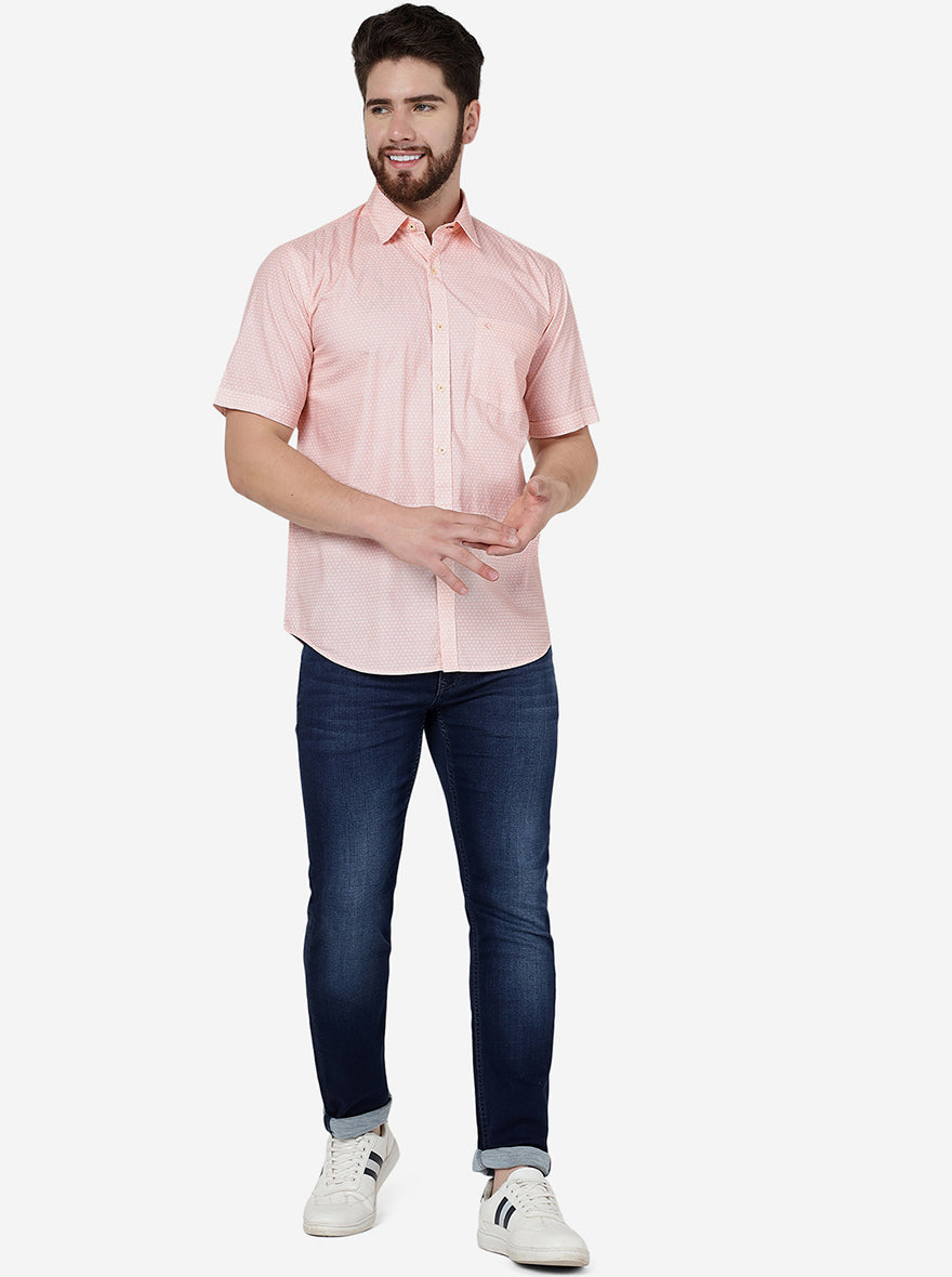 Orange Printed Smart Fit Semi Casual Shirt | Greenfibre