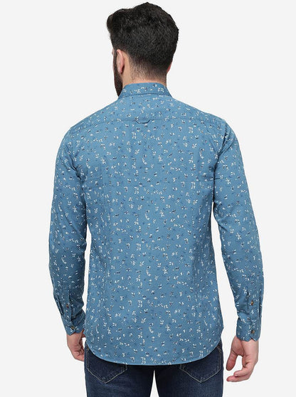 Celestial Blue Printed Slim Fit Casual Shirt | JadeBlue