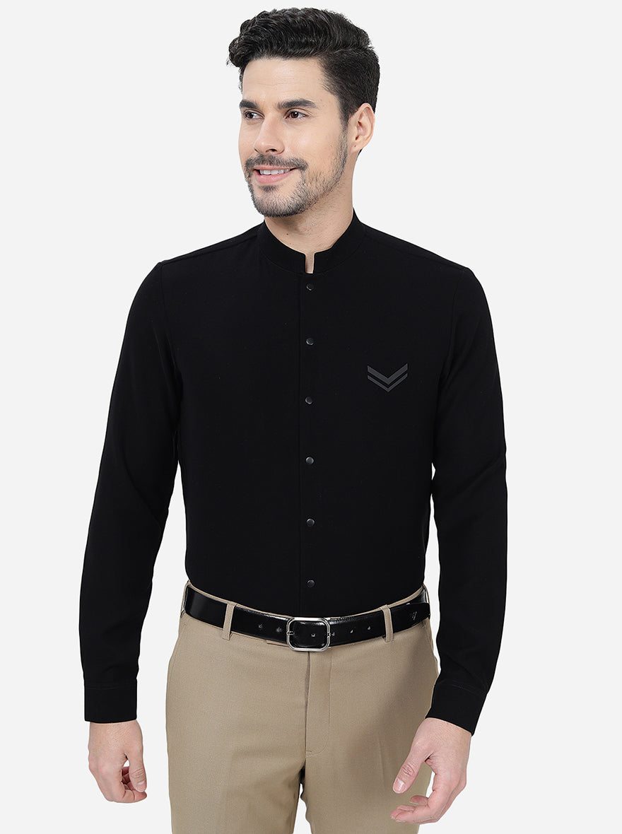 Black Solid Slim Fit Party Wear Shirt | JB Studio