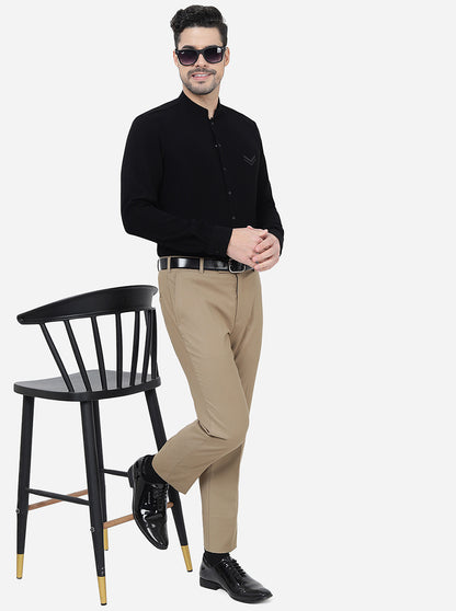 Black Solid Slim Fit Party Wear Shirt | JB Studio
