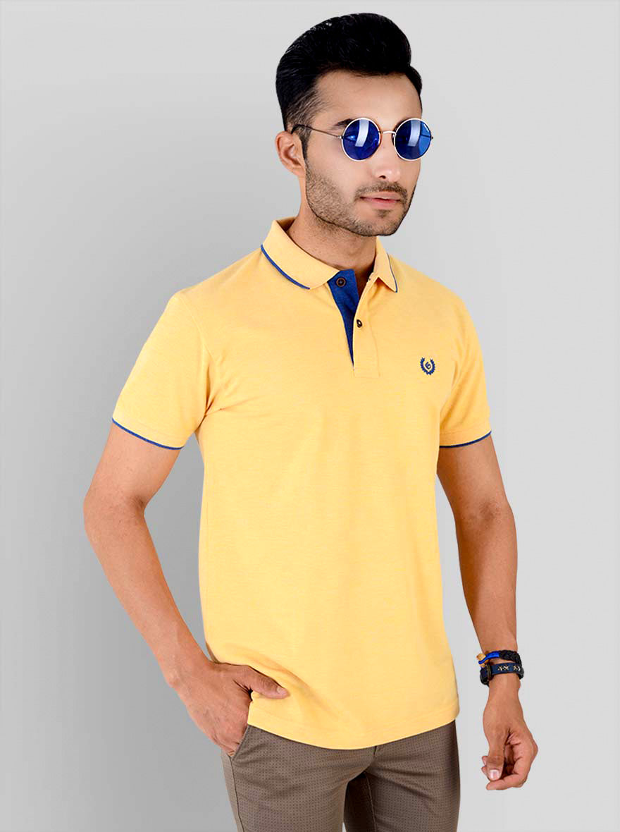 Light Yellow Melange Slim Fit Polo T-shirt | Greenfibre