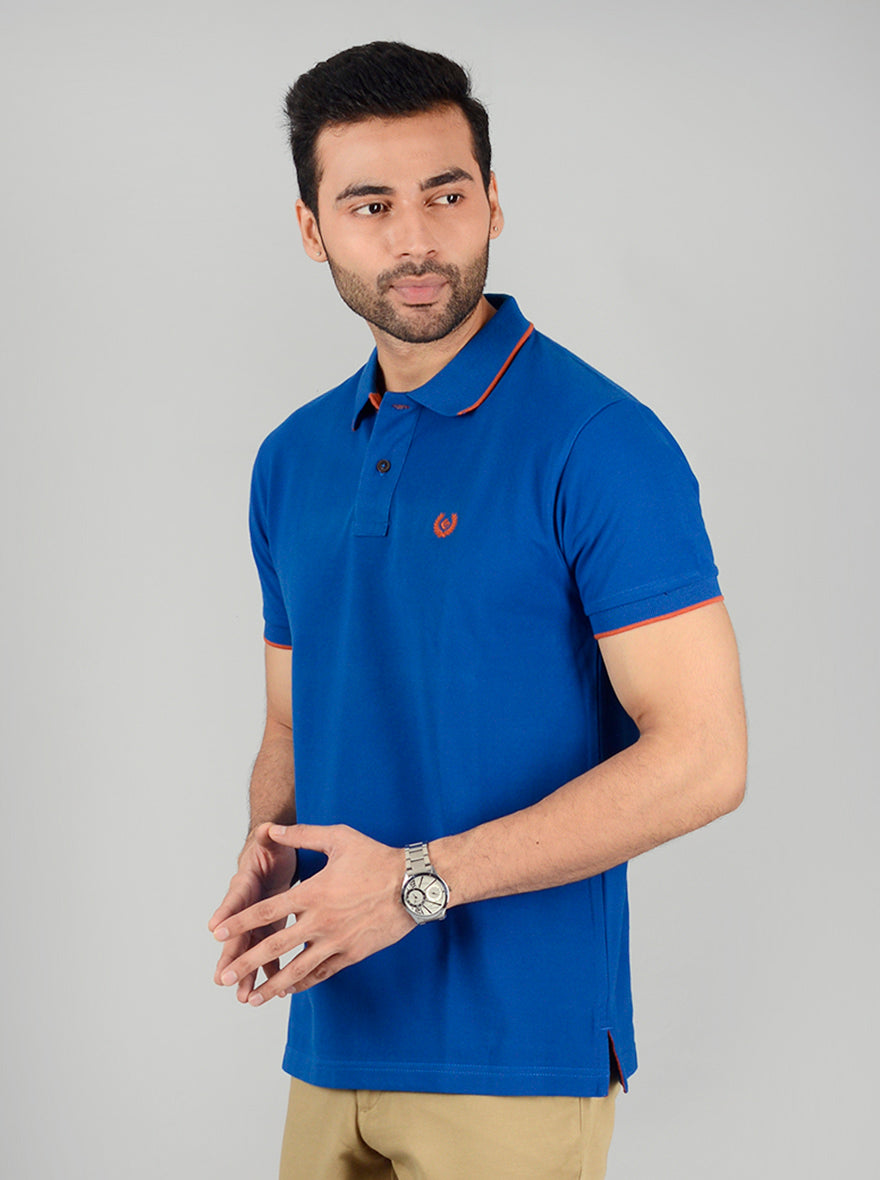 Royal Blue Solid Slim Fit Polo T-Shirt | Greenfibre