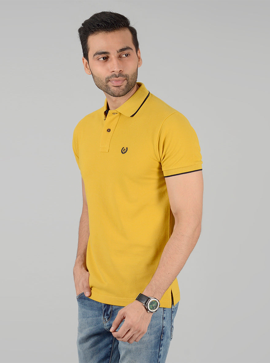 Mustard Yellow Solid Slim Fit Polo T-Shirt | Greenfibre