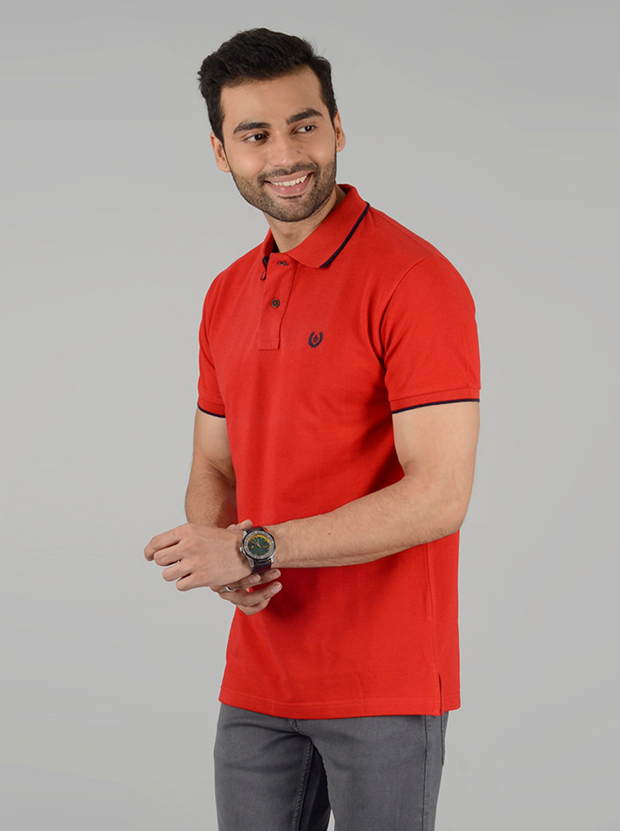 Red Solid Slim Fit Polo T-Shirt | Greenfibre