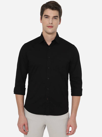 Black Solid Slim Fit Semi Casual Shirt | Greenfibre