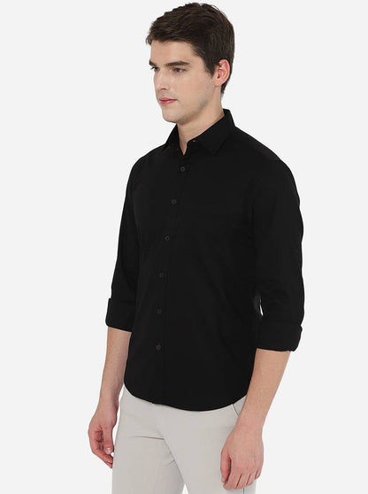 Black Solid Slim Fit Semi Casual Shirt | Greenfibre