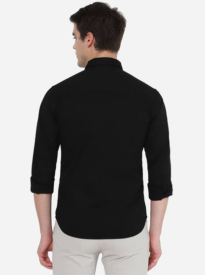 Black Solid Slim Fit Semi Casual Shirt | Greenfibre
