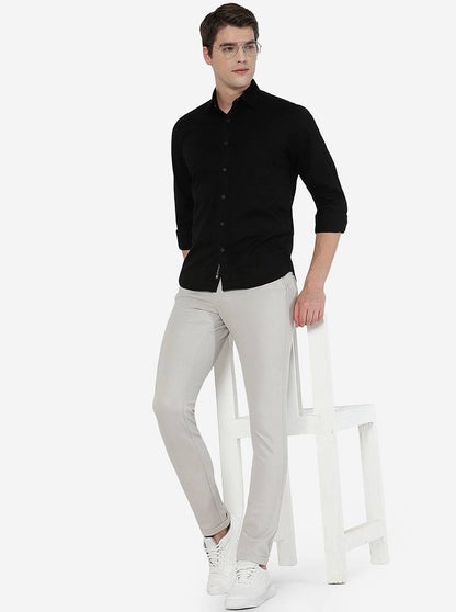 Black Solid Slim Fit Semi Casual Shirt | Greenfibre