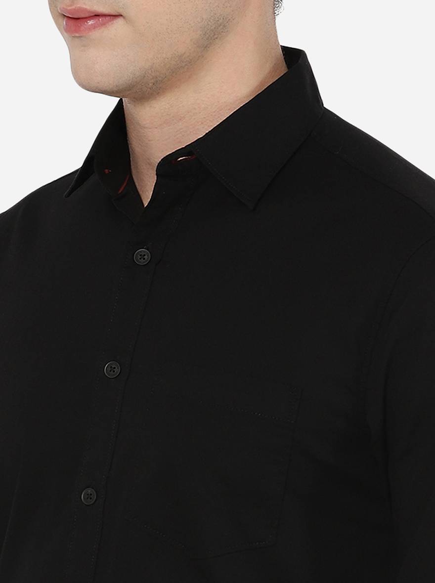 Black Solid Slim Fit Semi Casual Shirt | Greenfibre