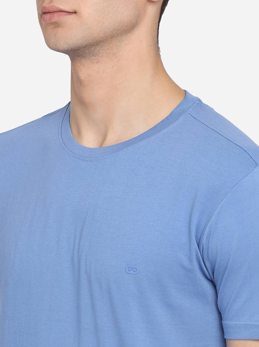 Sky Blue Solid Slim Fit T-Shirt | JadeBlue