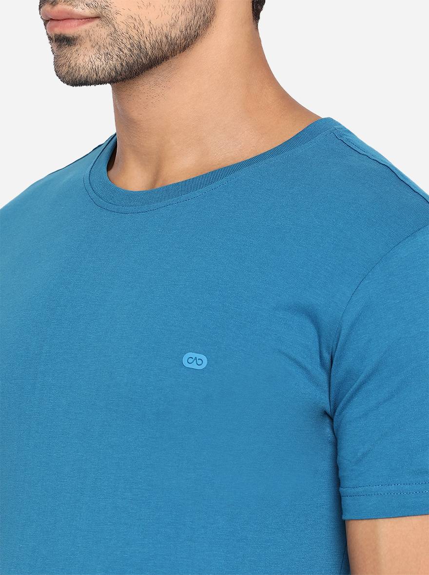 Seaport Blue Solid Slim Fit T-Shirt | JadeBlue