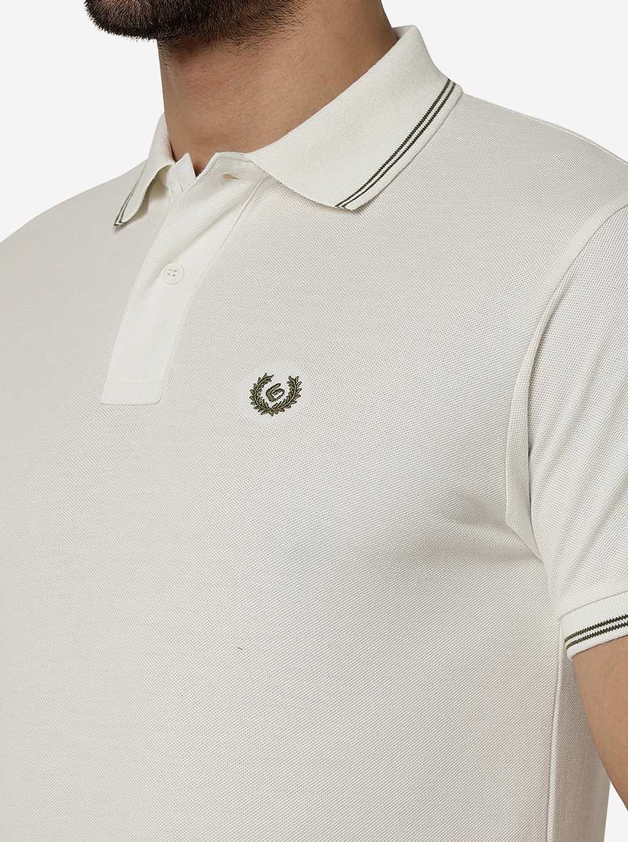 White Solid Slim Fit Polo T-Shirt | Greenfibre