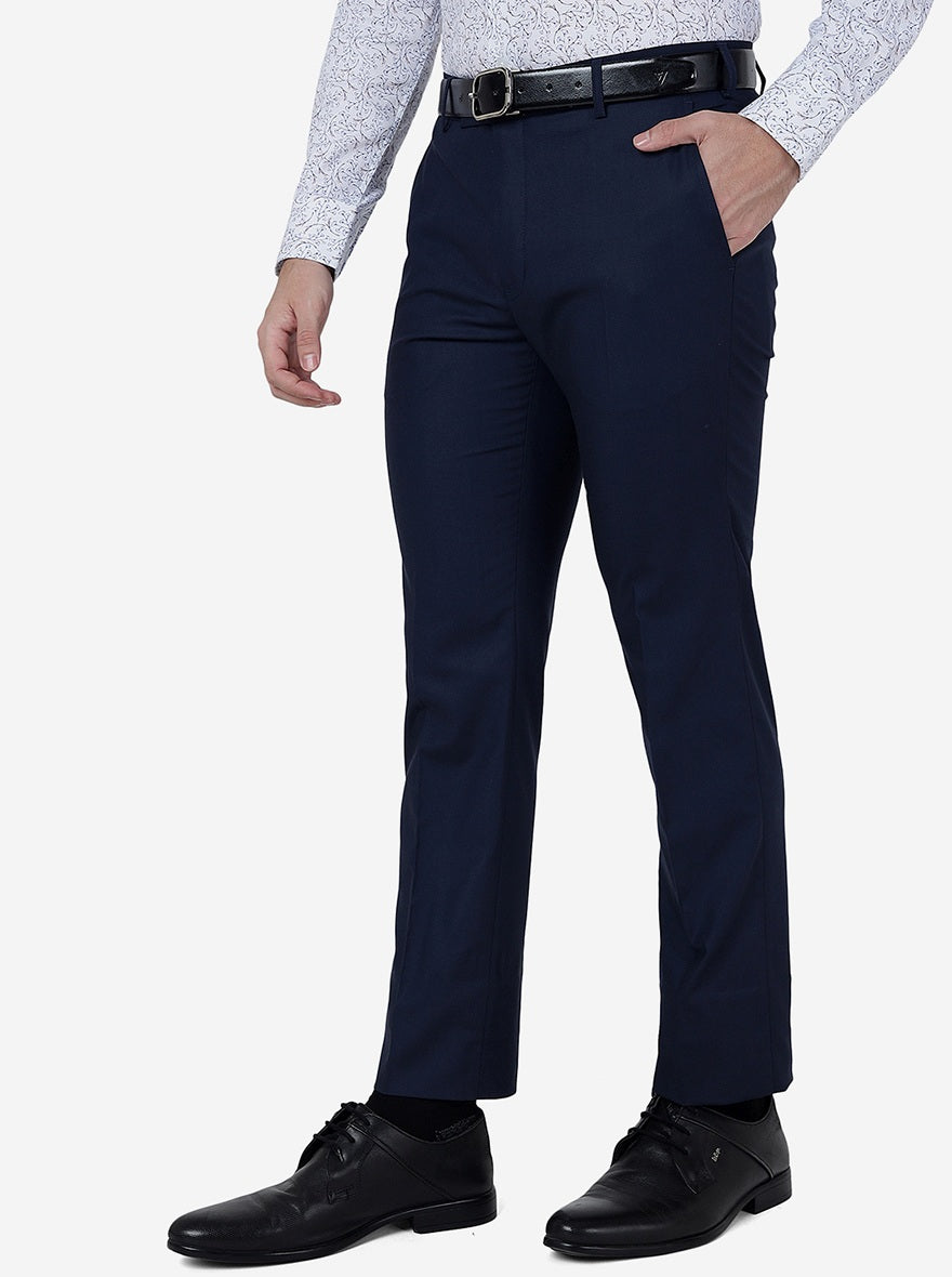 Buy VAN HEUSEN Navy Checks Polyester Blend Slim Men's Formal Trousers |  Shoppers Stop