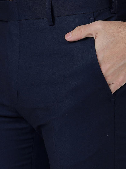 Navy Blue Solid Slim Fit Formal Trouser | Metal