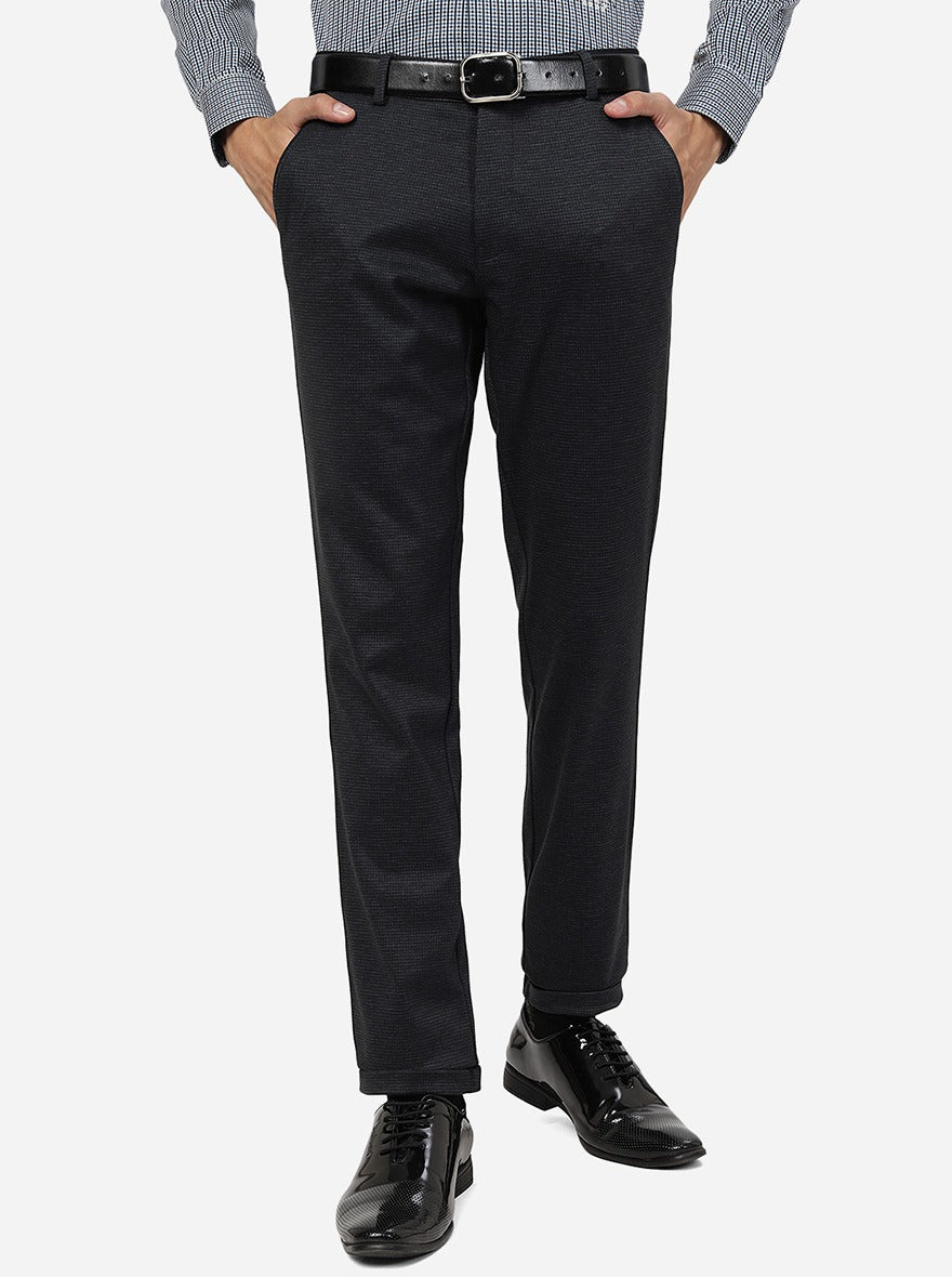 Navy Blue Solid Slim Fit Club Wear Trouser | JB Studio