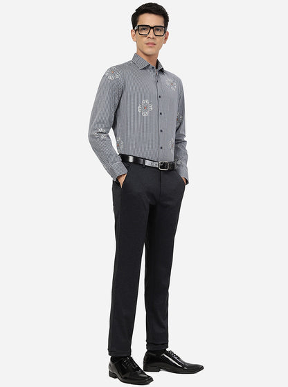Navy Blue Solid Slim Fit Club Wear Trouser | JB Studio