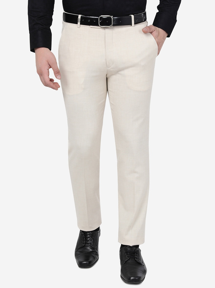 Beige Solid Slim Fit Formal Trouser | JB Studio