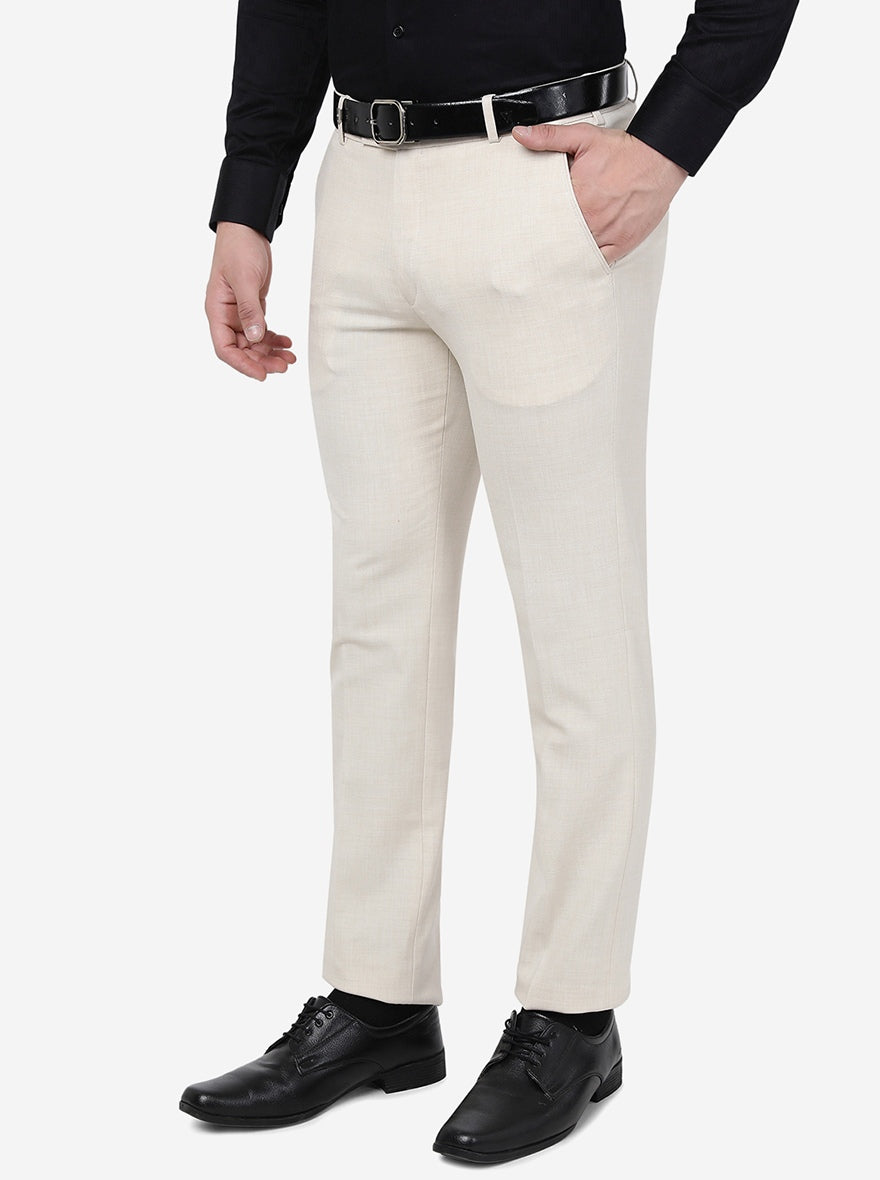 Buy Men Cream Solid Slim Fit Formal Trousers Online - 715804 | Peter England