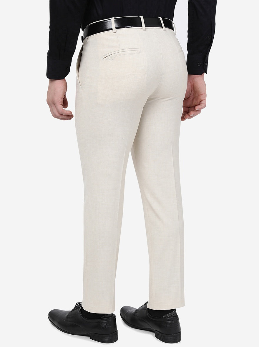 Beige Solid Slim Fit Formal Trouser | JB Studio