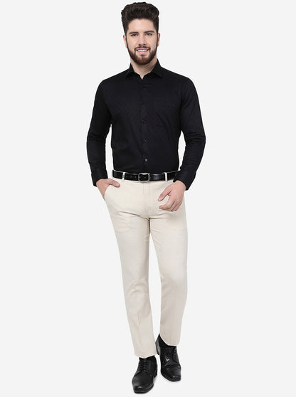 Beige Solid Slim Fit Formal Trouser | JB Studio