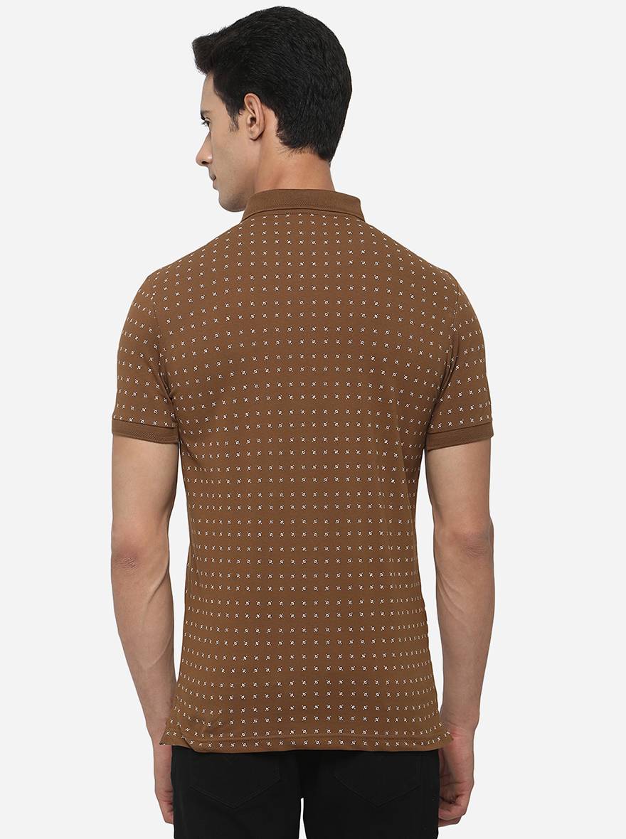 Brown Printed Slim Fit Polo T-Shirt | JadeBlue