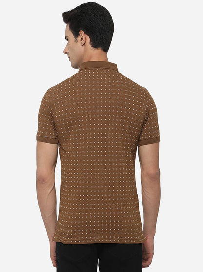 Brown Printed Slim Fit Polo T-Shirt | JadeBlue