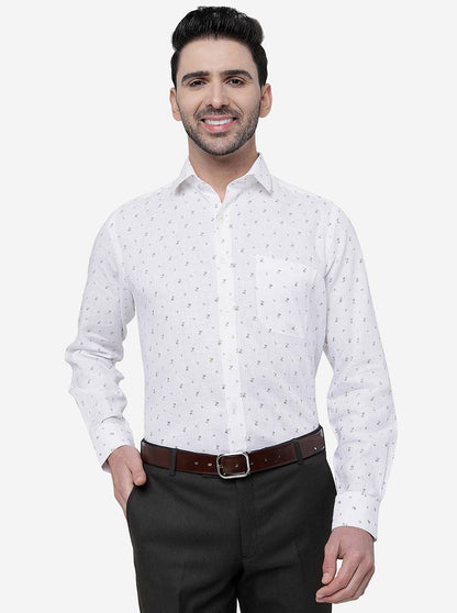White Printed Regular Fit Formal Shirt | JadeBlue