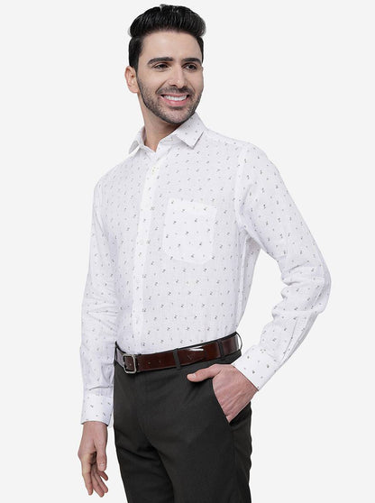 White Printed Regular Fit Formal Shirt | JadeBlue