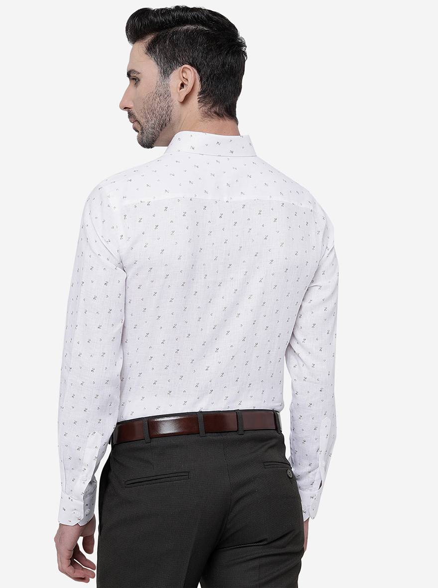 White Printed Regular Fit Formal Shirt | JadeBlue