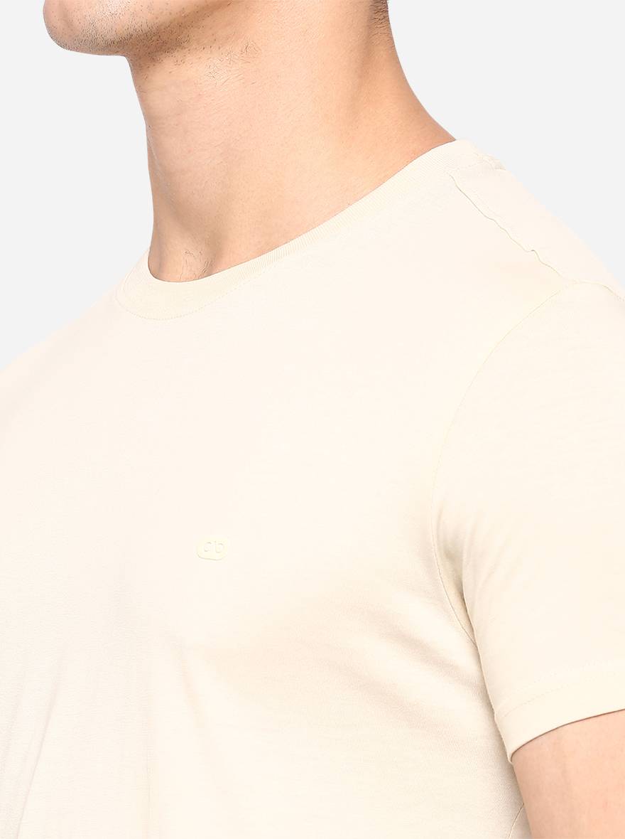 Cream Solid Slim Fit T-Shirt | JadeBlue