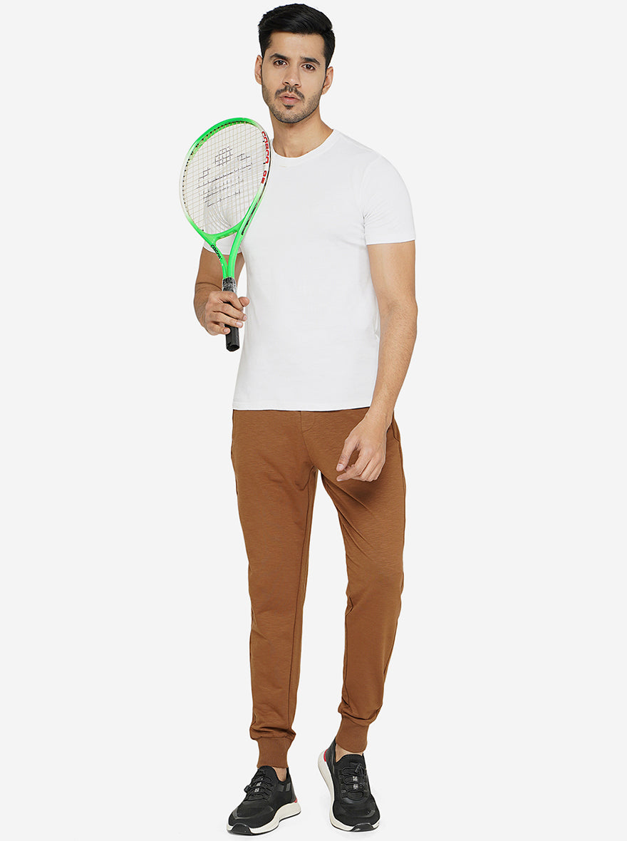 Brown Solid Slim Fit Track Pant | JadeBlue