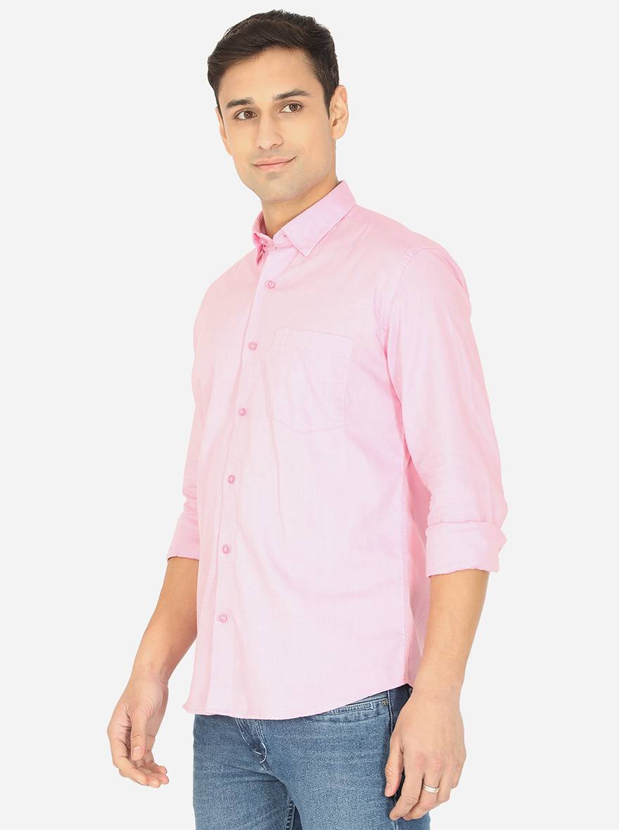 Light Pink Solid Slim Fit Casual Shirt | JadeBlue