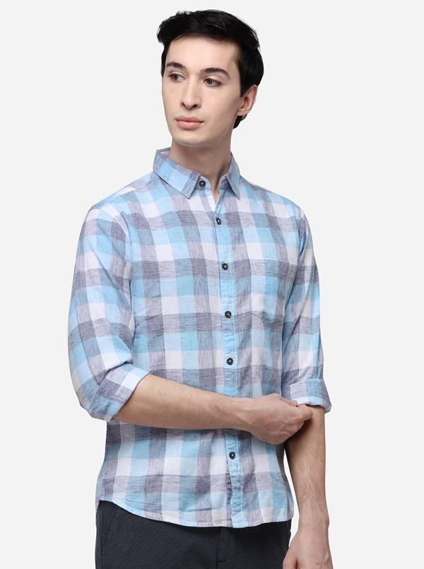 Air Blue Slim Fit Checked Casual Shirt | Greenfibre