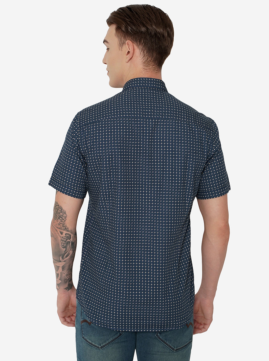 Blue Printed Smart Fit Casual Shirt | Greenfibre