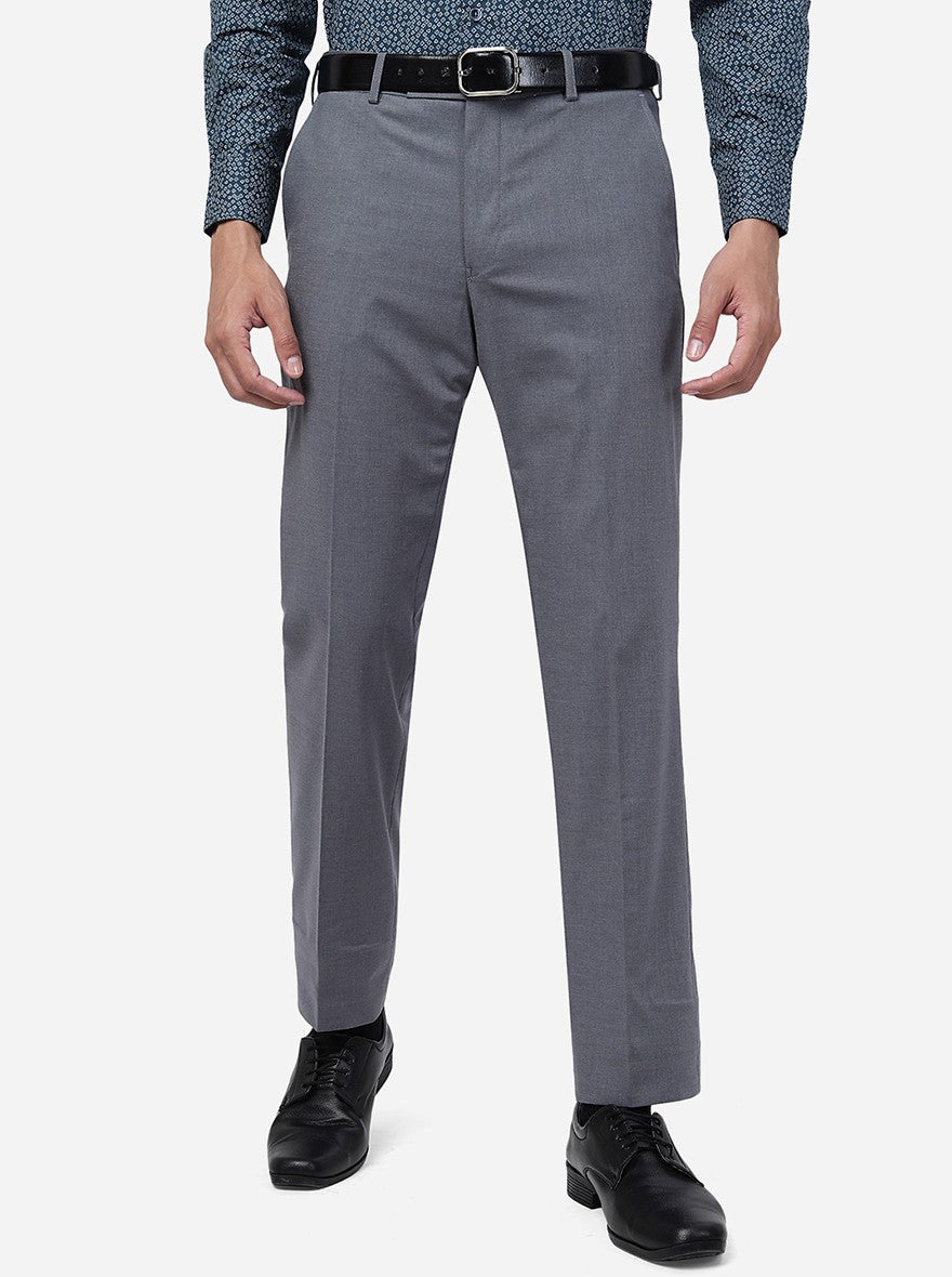Light Grey Solid Slim Fit Formal Trouser | Metal