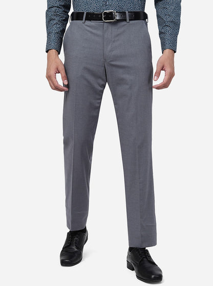 Light Grey Solid Slim Fit Formal Trouser | Metal