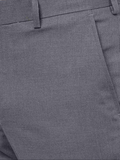 Light Grey Solid Slim Fit Formal Trouser | Metal