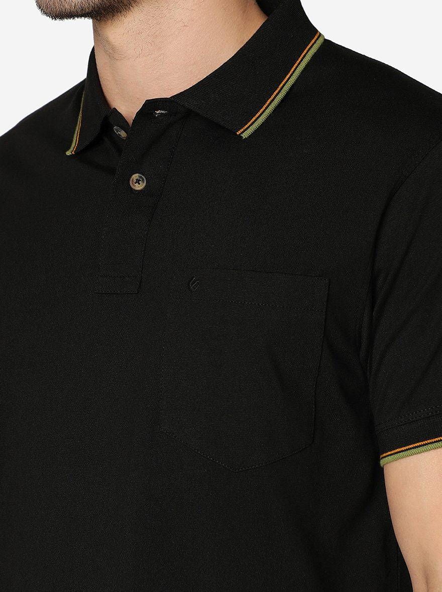 Jet Black Solid Slim Fit Polo T-Shirt | Greenfibre