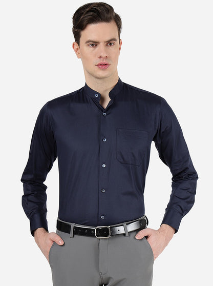 Navy Blue Solid Slim Fit Formal Shirt | Metal