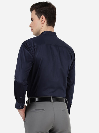 Navy Blue Solid Slim Fit Formal Shirt | Metal