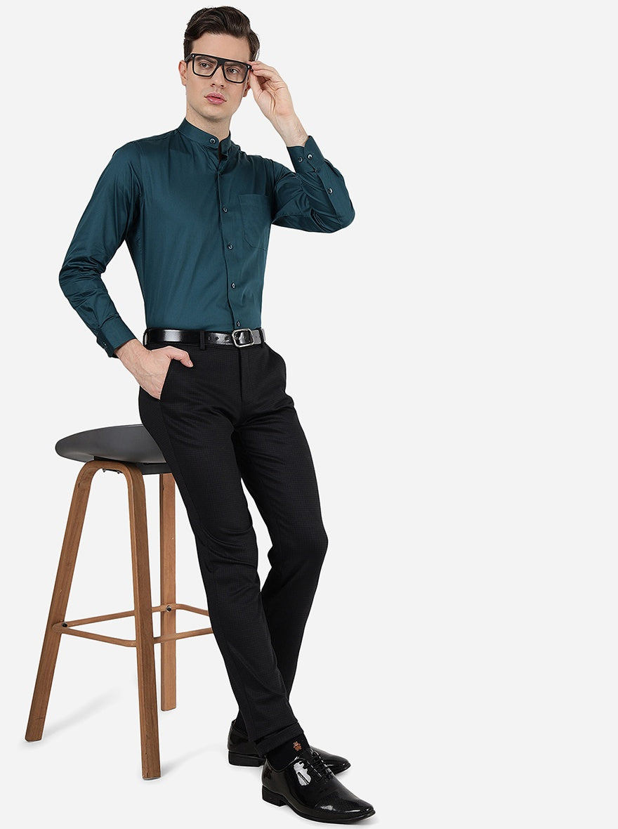 Peacock Green Solid Slim Fit Formal Shirt | Metal