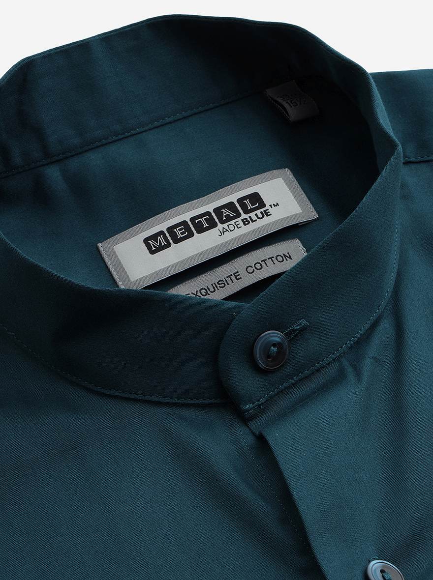 Metal Peacock Green Slim Fit Men's Office Wear Shirt | Stylish 100% Cotton Solid Patterned Formal Shirt | Full Sleeve Mandarin Collar Men's Shirt JadeBlue Metal Peacock Green Slim Fit Men's Office Wear Shirt | Stylish 100% Cotton Solid Patterned Formal Shirt | Full Sleeve Mandarin Collar Men's Shirt JadeBlue