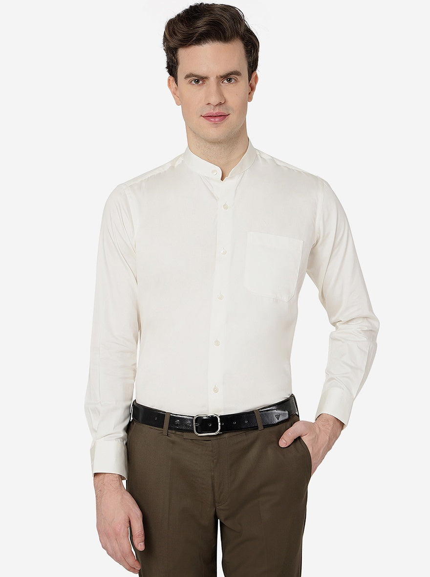 Cream Solid Slim Fit Formal Shirt | Metal